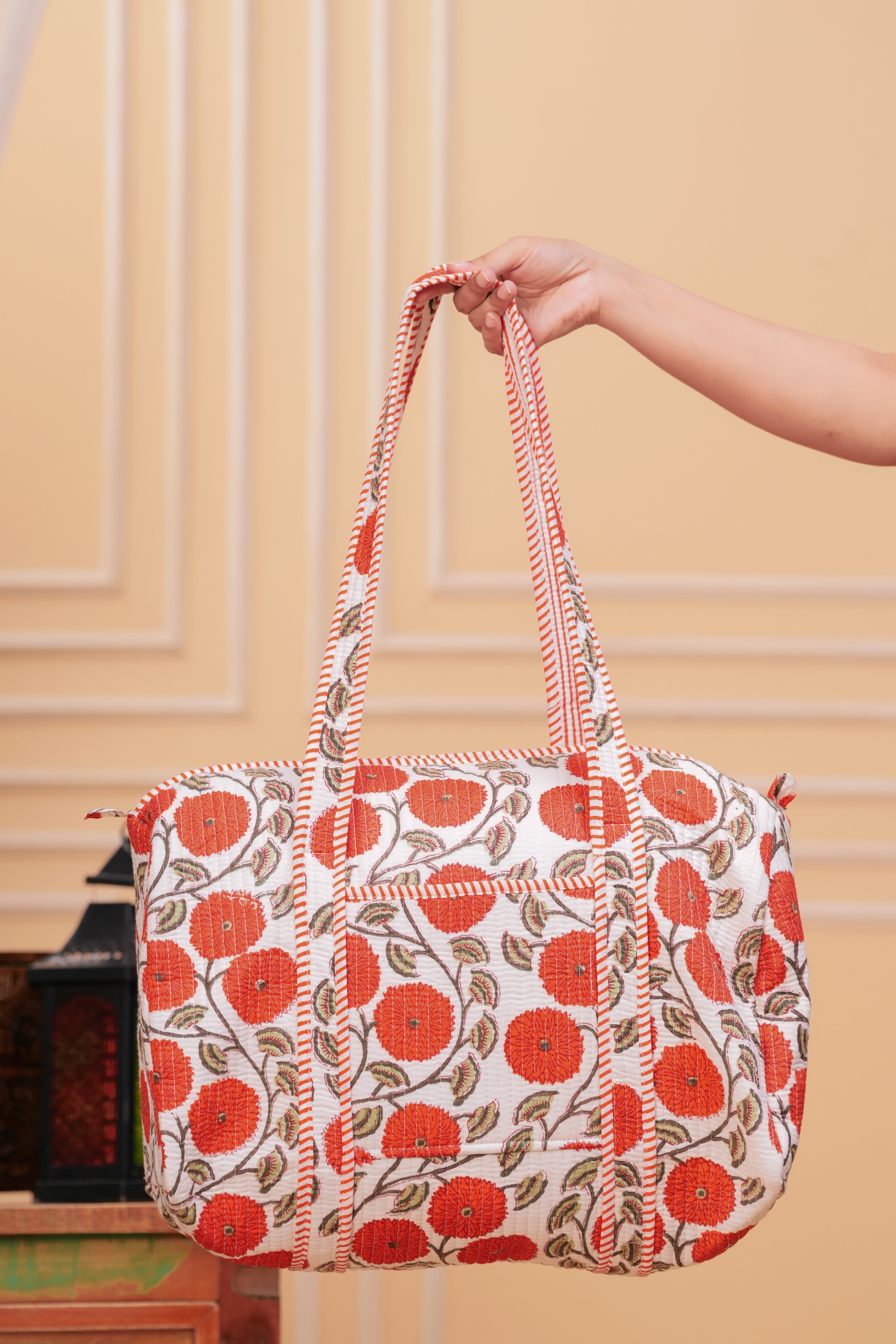 Indian Handmade Flower Print Tote Bag